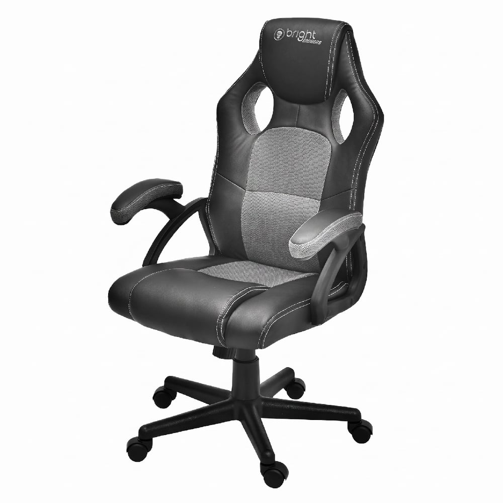 Cadeira Gamer Bright CD105, Revestimento em Couro PU e Malha, Até 120 kg, Encosto Reclinável, Apoio de Braço Fixo, Preto e Cinza - CD105