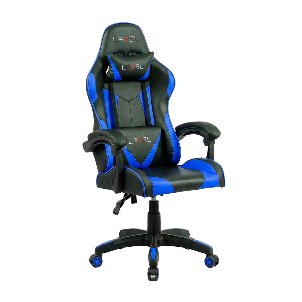 Cadeira Gamer Level LVC01DN, Revestimento em Couro Sintético, Até 100 kg, Reclinável até 180°, Apoio de Braço 2D, Azul - LV-C01DN