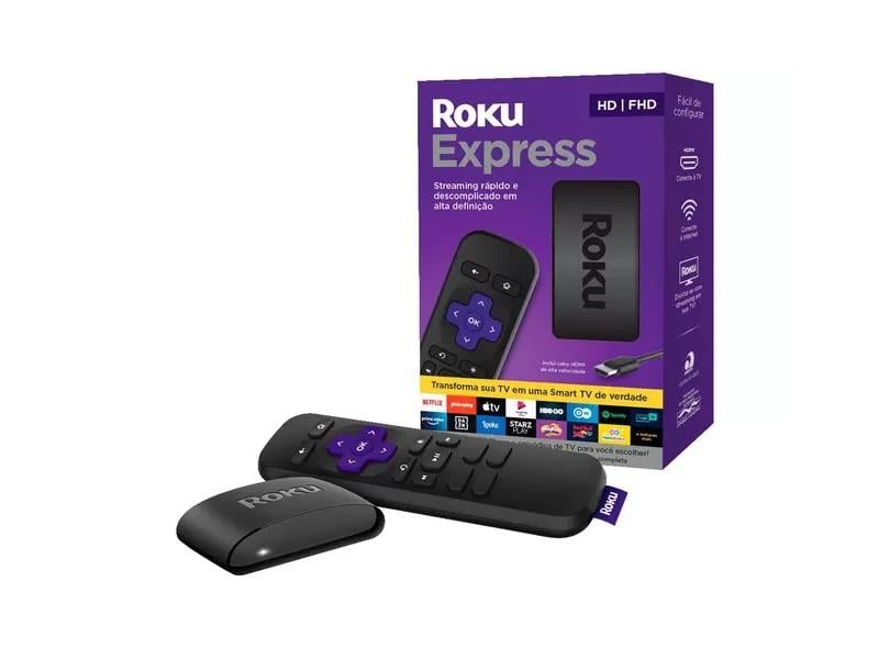Roku Express - Dispositivo de Streaming Full HD com Controle Remoto e Comandos para Apps