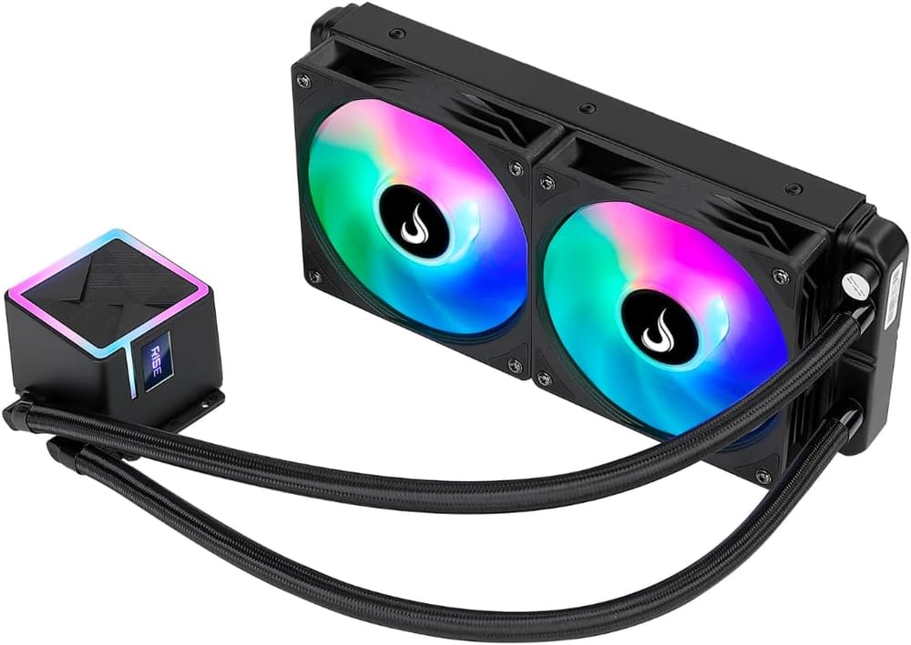 Water Cooler Rise Mode Gamer Black 240mm RGB - Radiador 240mm, 2 Fans 120mm, TDP 220W, Rainbow RGB 4 Pinos 12V, Intel/AMD - RM-WCB-02-RGB