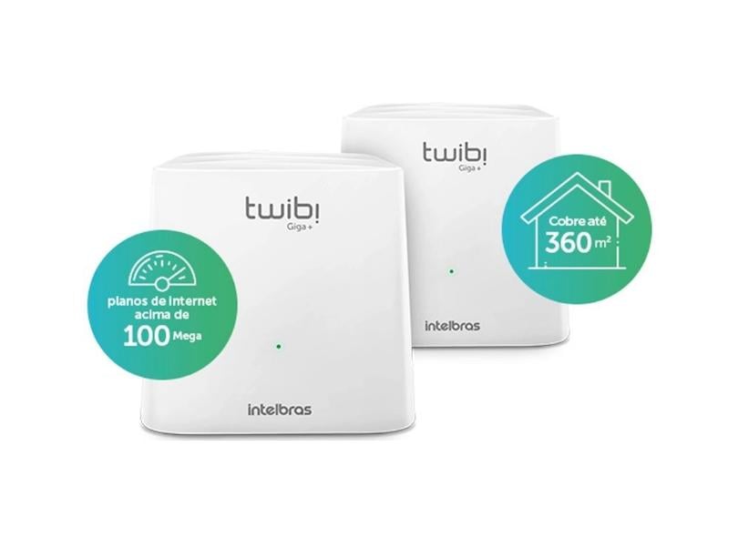 Roteador Mesh Intelbras Twibi Giga+ Wi-Fi 5 AC1200 Dual Band (Kit com 2 Unidades) Cobertura até 360m²
