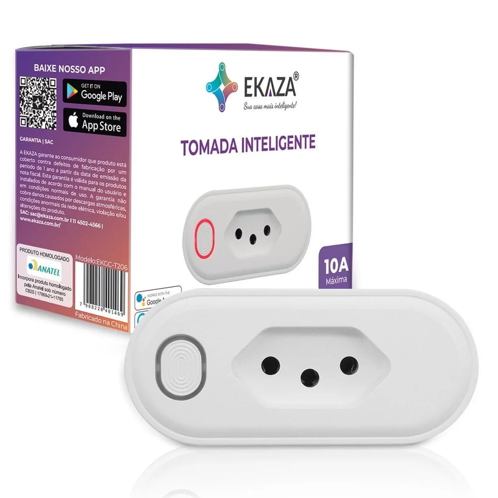 Tomada Inteligente Wi-Fi Ekaza Smart Plug 10A Compativel com Alexa e Google Assistente