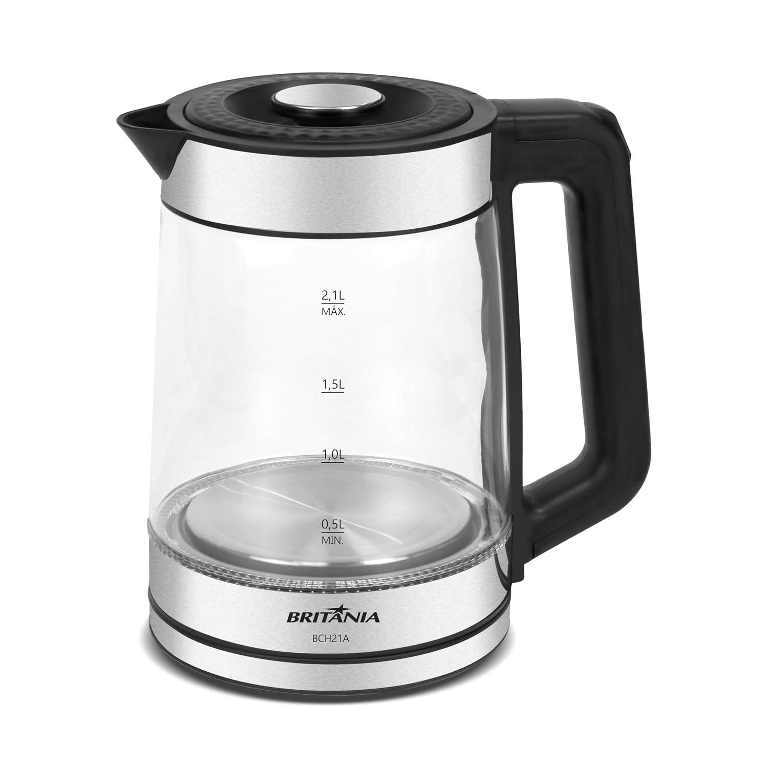 Chaleira Elétrica Britânia BCH21A 2,1L Jarra de Vidro com Luz LED Preto/Inox 127V