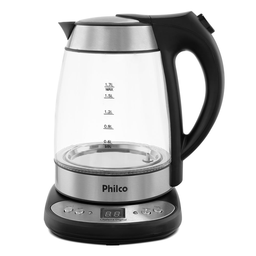 Chaleira Elétrica Philco PCHD Digital Glass 1,7L Vidro com Painel Digital e Controle de Temperatura 127V