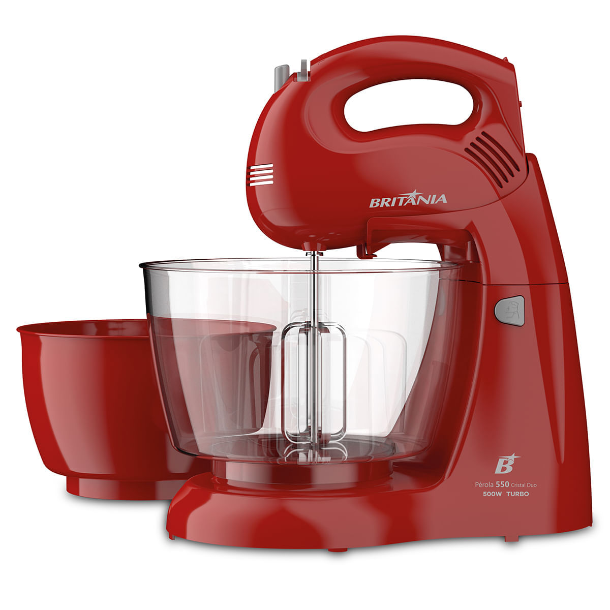 Batedeira Portatil Britania Perola 550 Cristal Duo Turbo 500W 2 Tigelas Vermelha 127V