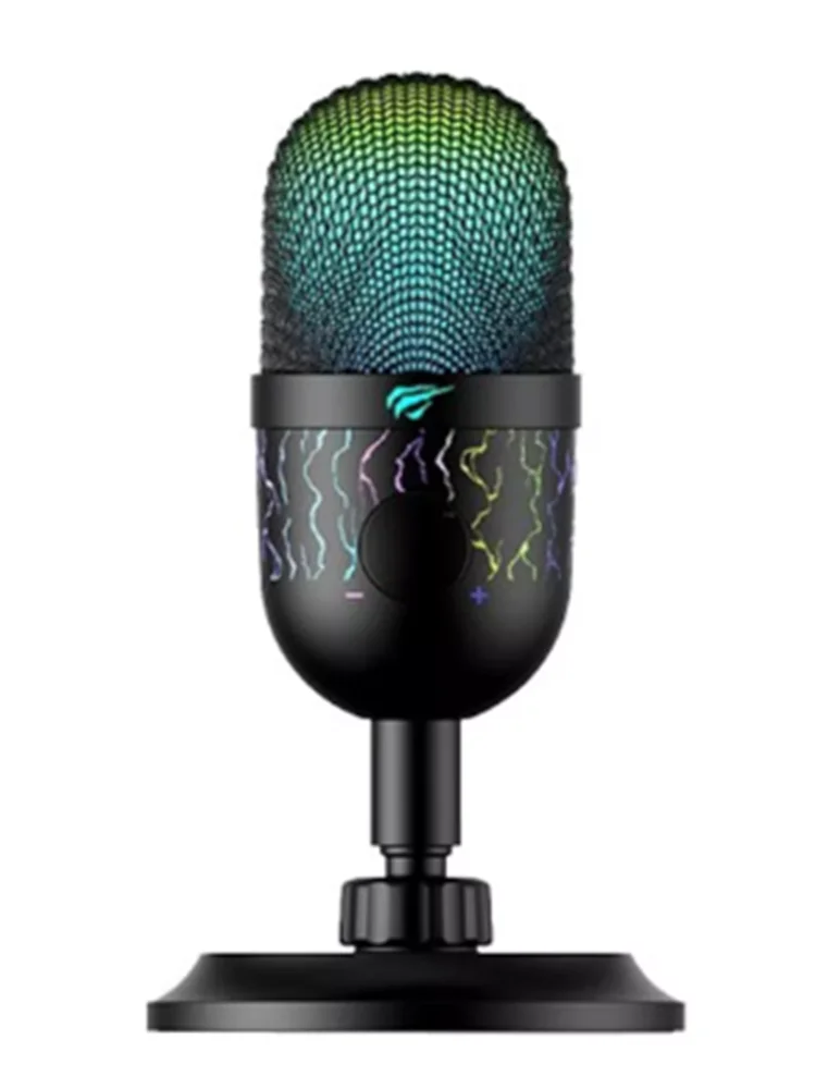 Microfone Gamer USB Havit GK52 RGB Omnidirecional de Mesa Preto
