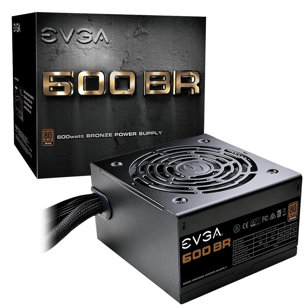 Fonte EVGA 600 BR, 600W, 80 Plus Bronze, PFC Ativo, 12V Single Rail 50A, Cabos Flat - 100-BR-0600-K1