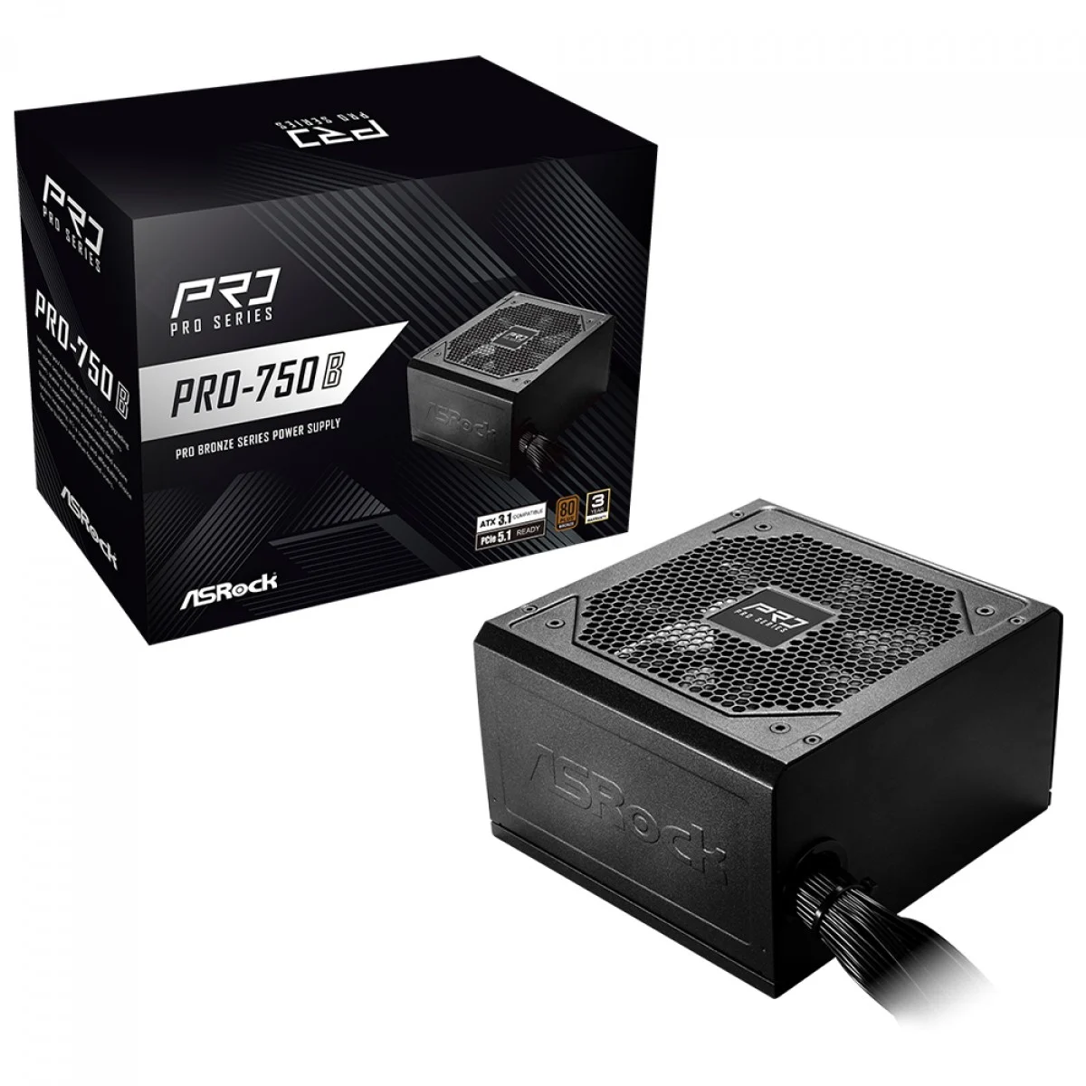 Fonte ASRock Pro 750W 80 Plus Bronze ATX 3.1