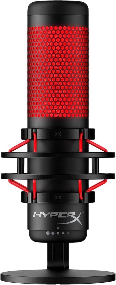 Microfone Gamer HyperX QuadCast Condensador USB - LED Vermelho, 4 Padrões Polares, Suporte Anti-Vibração e Filtro Pop, HX-MICQC-BK