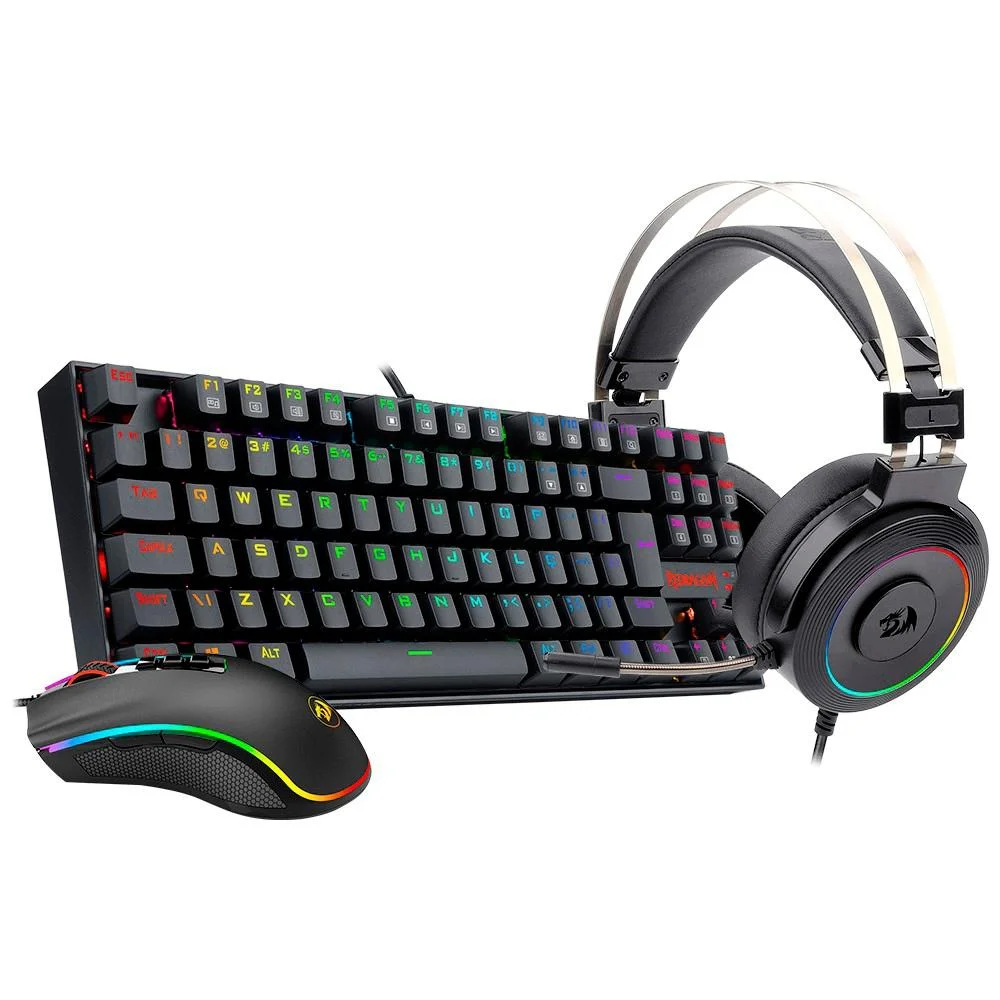 Kit Gamer Redragon S125 Teclado Mouse e Headset com Iluminação Preto