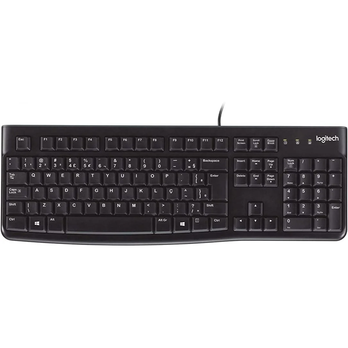 Teclado Logitech K120 com fio USB layout ABNT2 resistente a respingos Preto