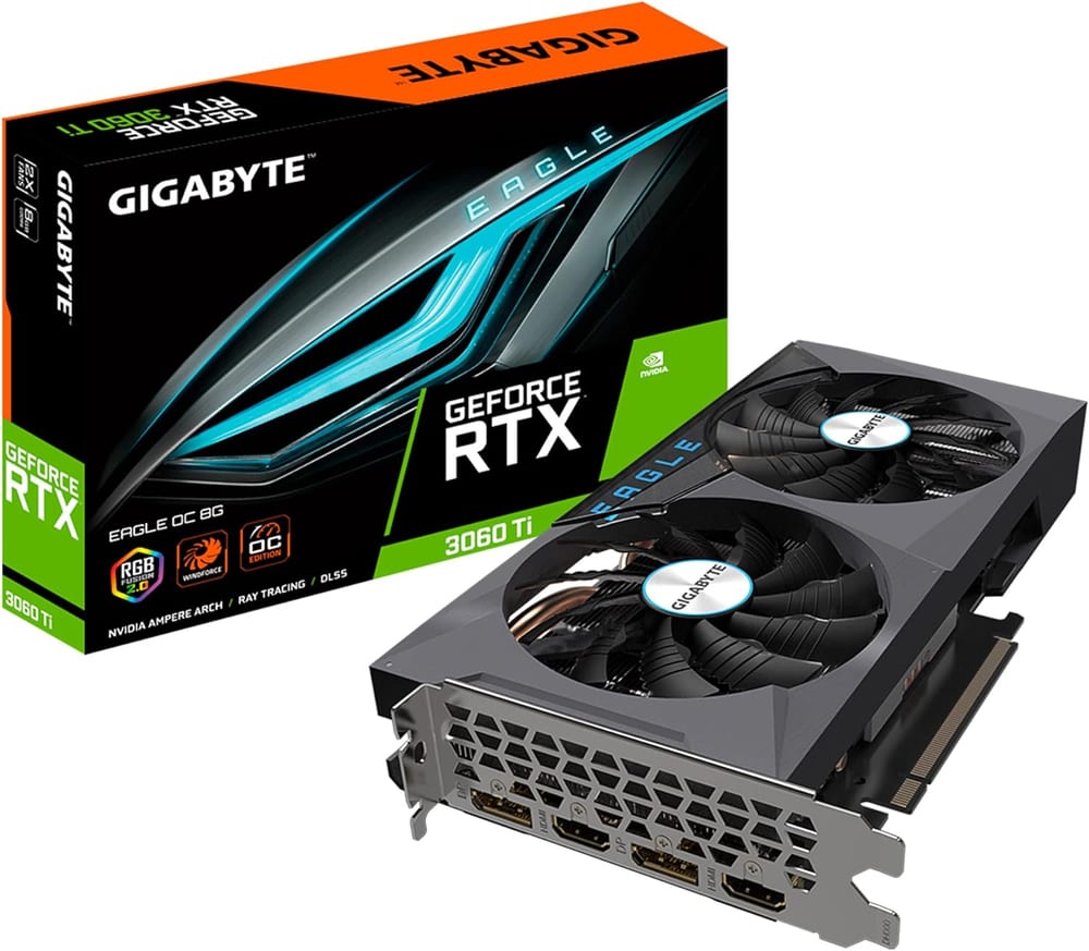 Placa de Vídeo Gigabyte GeForce RTX 3060 Ti Eagle 8GB GDDR6 256-bit - Windforce 2X, 4864 CUDA Cores, DLSS e Ray Tracing, GV-N306TEAGLE-8GD
