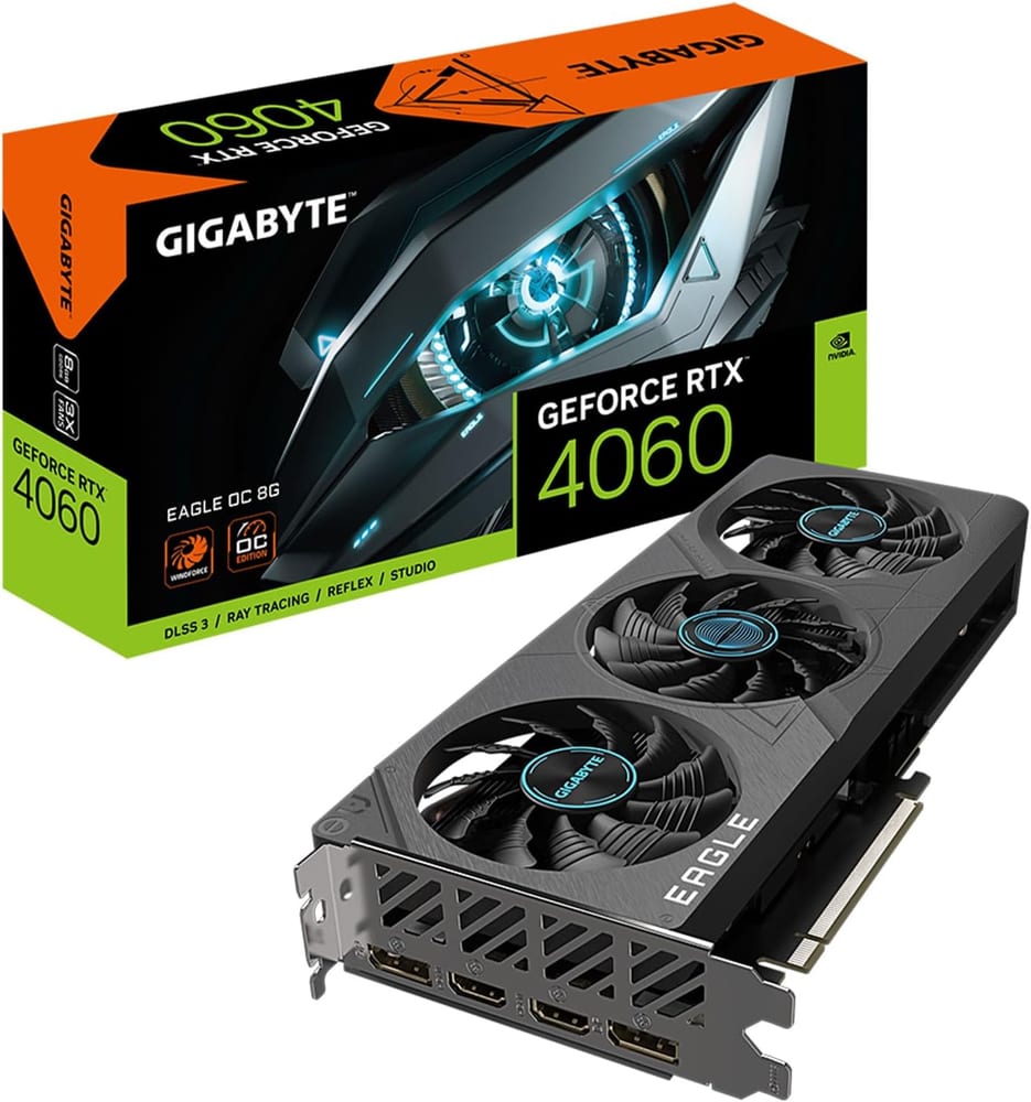 Placa de Vídeo Gigabyte NVIDIA GeForce RTX 4060 Eagle OC 8GB GDDR6 128-bit, DLSS 3, Ray Tracing, WINDFORCE, PCIe 4.0 - GV-N4060EAGLE OC-8GD