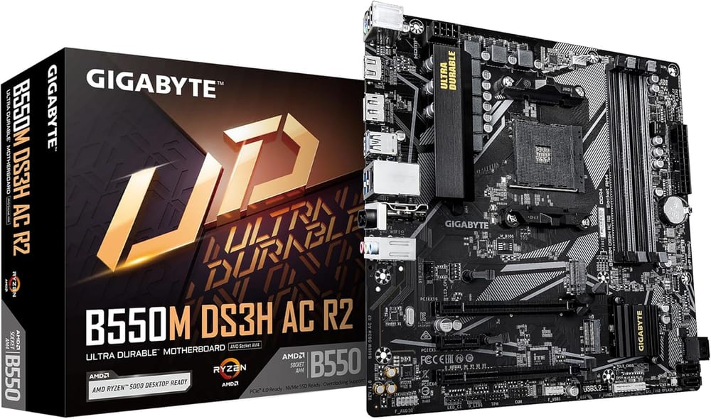 Placa-mãe Gigabyte B550M DS3H, AMD AM4, Micro ATX, DDR4, Chipset B550, Dual M.2 PCIe 4.0, HDMI/DP/DVI