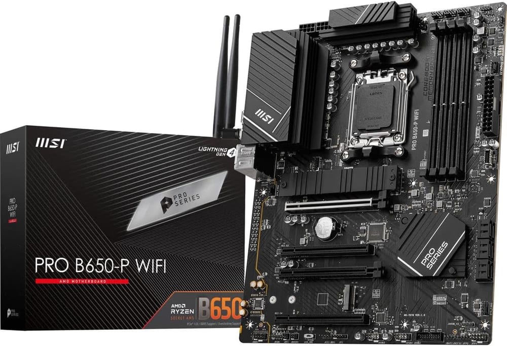 Placa-mãe MSI PRO B650-P WiFi, AMD AM5, ATX, DDR5, Chipset B650, Dual M.2, WiFi 6E, 2.5GbE