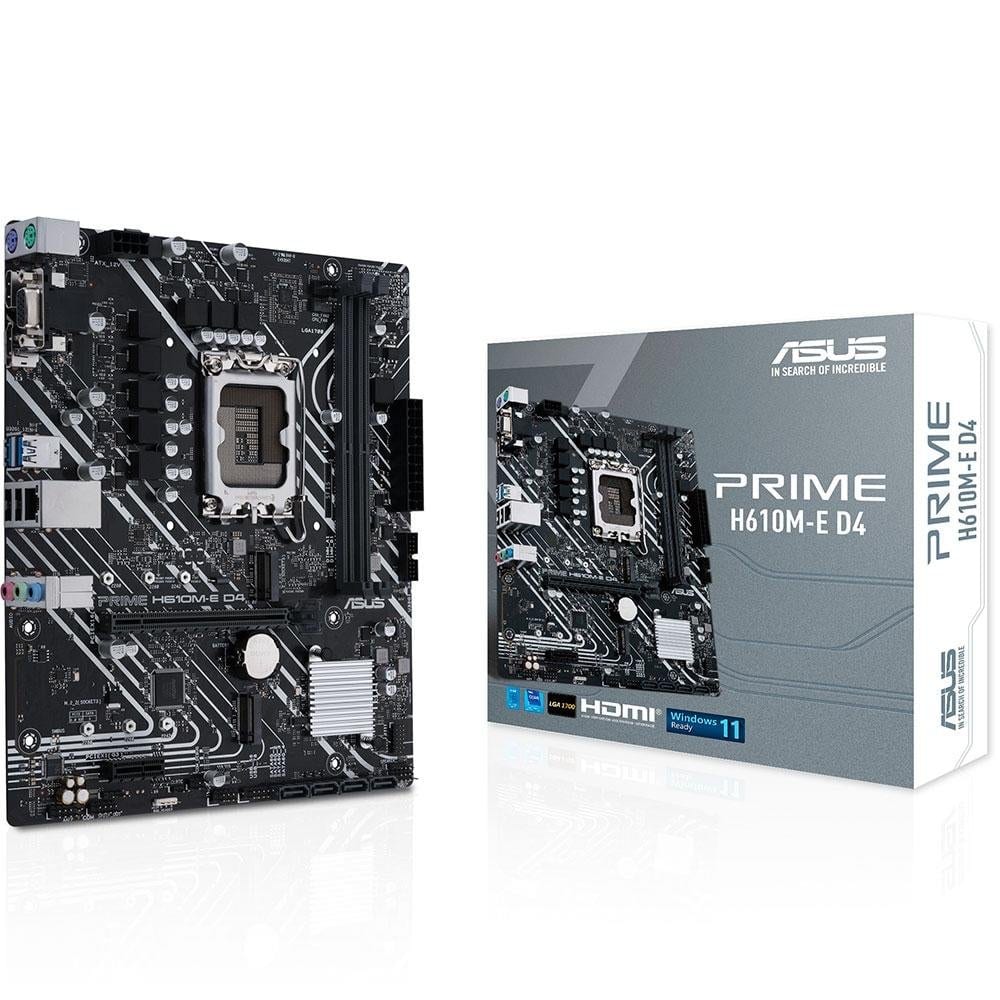 Placa-mãe ASUS PRIME H610M-E D4, Intel LGA1700, Micro ATX, DDR4, Chipset H610, Dual M.2, HDMI/DP (90MB19N0-C1BAY0)