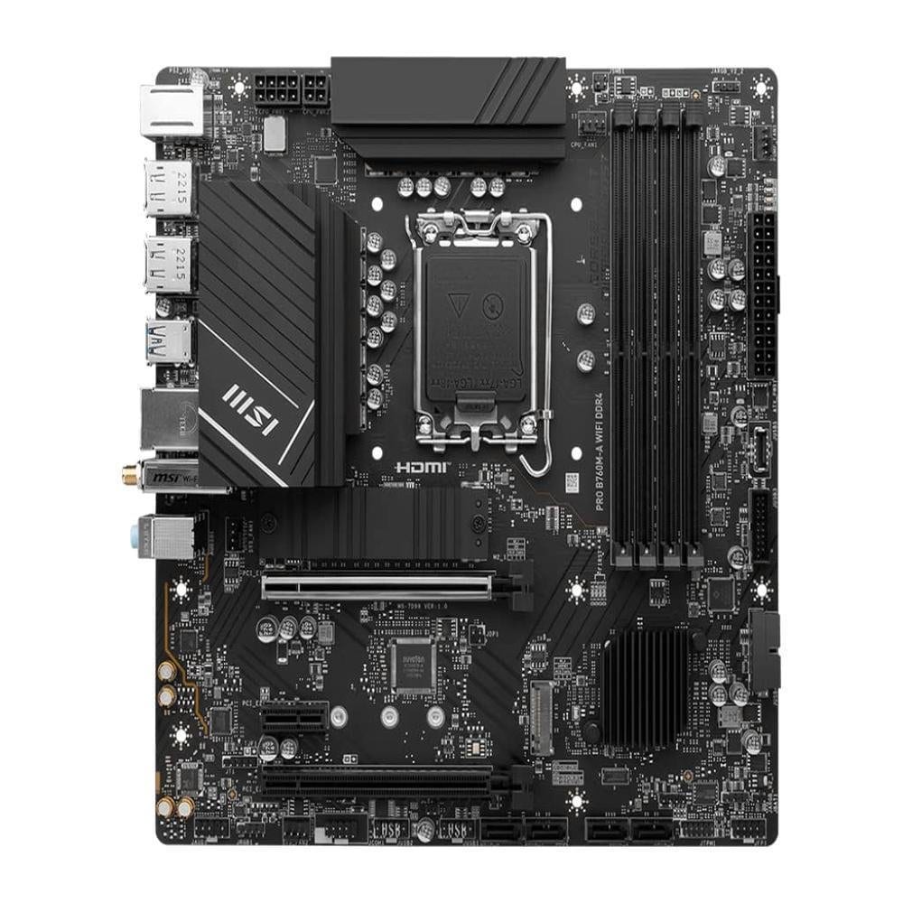 Placa-mãe MSI PRO B760M-A WiFi DDR4, Intel LGA1700, Micro ATX, DDR4, Chipset B760, Dual M.2, WiFi 6E, 2.5GbE