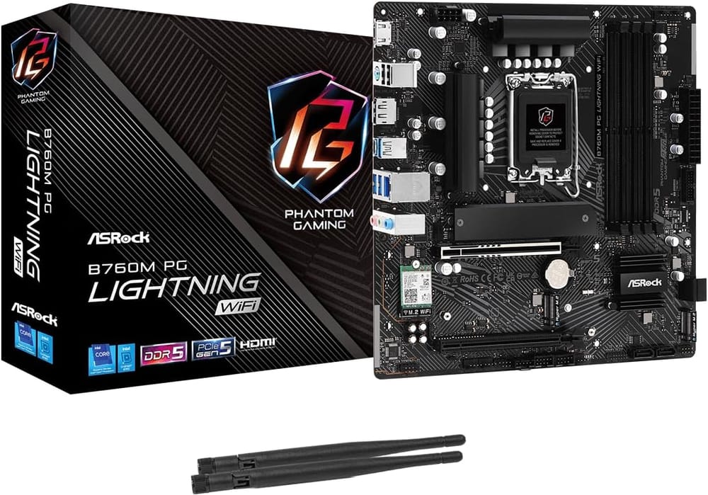 Placa-mãe ASRock B760M PG Lightning, Intel LGA1700, Micro ATX, DDR5, PCIe 5.0, Triple M.2, LAN 2.5G