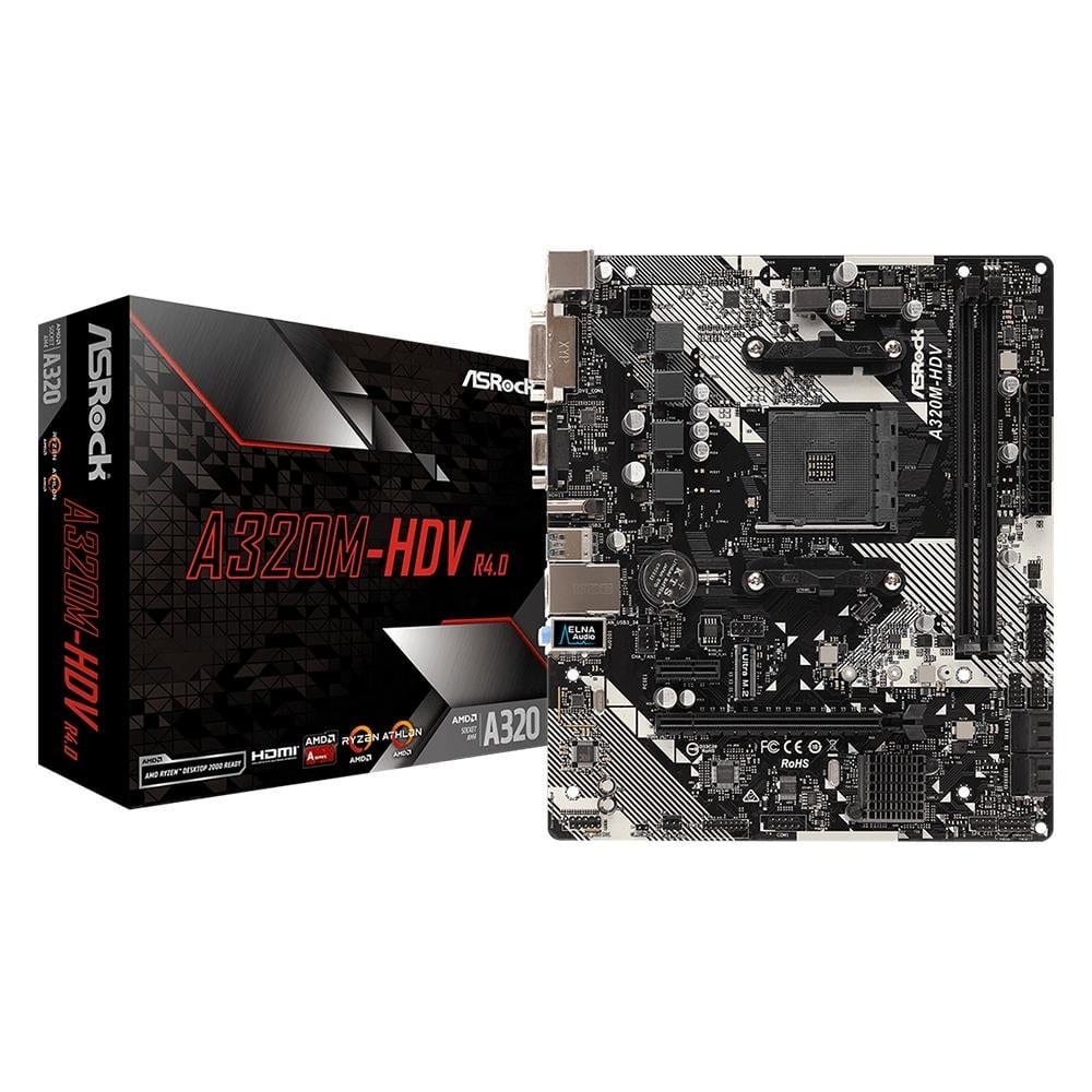 Placa-mãe ASRock A320M-HDV R4.0, AMD AM4, Micro ATX, DDR4, M.2, HDMI/DVI-D/D-Sub
