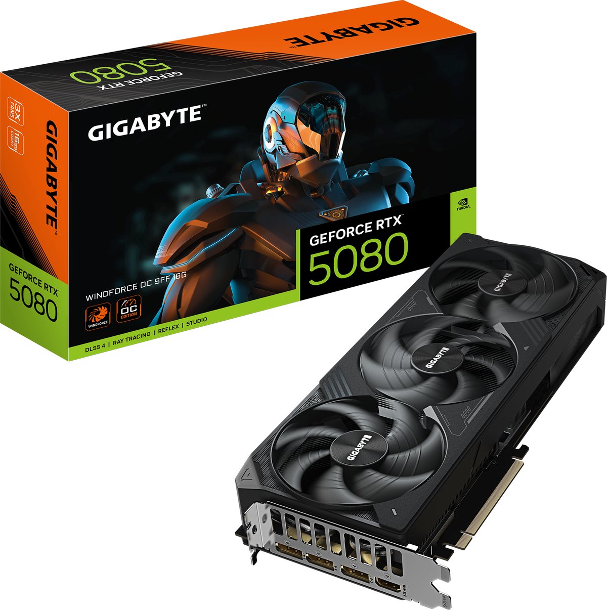 Placa de Vídeo Gigabyte GeForce RTX 5080 Windforce OC SFF 16GB GDDR7, 256-bit, PCIe 5.0, DLSS 4 - GV-N5080WF3OC-16GD