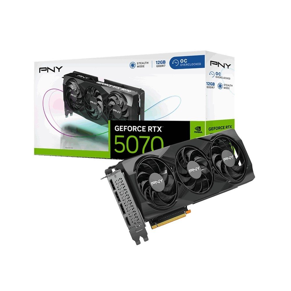 Placa de Vídeo PNY GeForce RTX 5070 OC Triple Fan 12GB GDDR7, 192-bit, PCIe 5.0, DLSS 4 - VCG507012TFXPB1-O