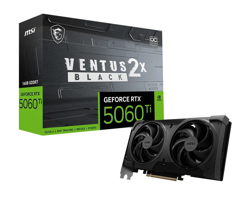 Placa de Vídeo MSI GeForce RTX 5060 Ti Ventus OC Black Plus 2X 16GB GDDR7, 128-bit, PCIe 5.0, DLSS 4 - 912-V535-088