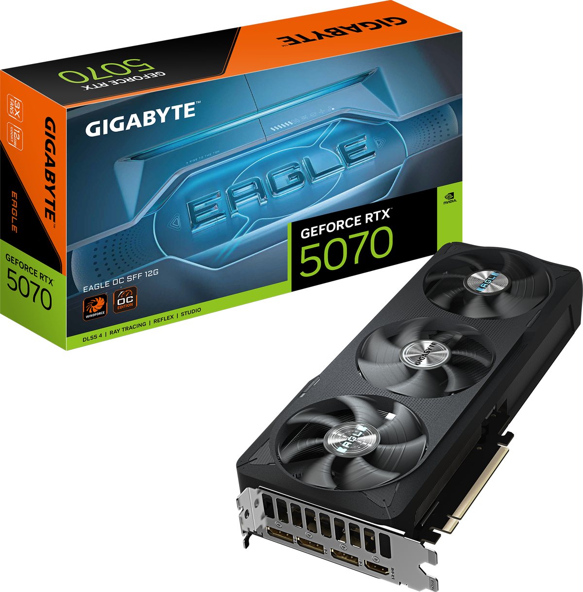 Placa de Vídeo Gigabyte GeForce RTX 5070 Eagle OC 12GB GDDR7, 192-bit, PCIe 5.0, DLSS 4 - GV-N5070EAGLE-OC-12GD