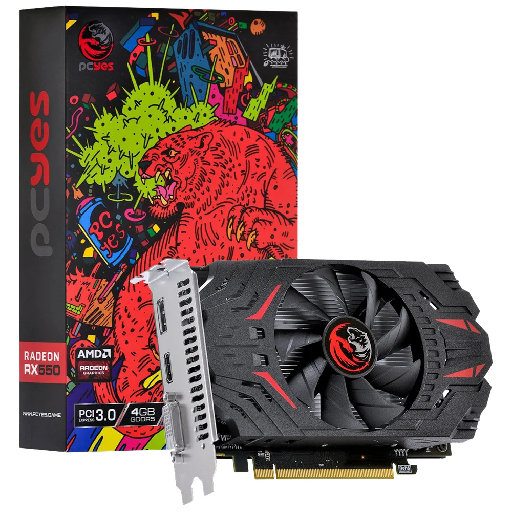 Placa de Vídeo PCYES Radeon RX 550 4GB GDDR5 128-bit PCIe 3.0