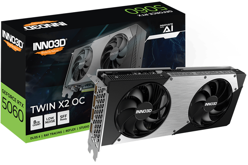 Placa de Vídeo INNO3D GeForce RTX 5060 Twin X2 OC 8GB GDDR7 128-bit DLSS 4