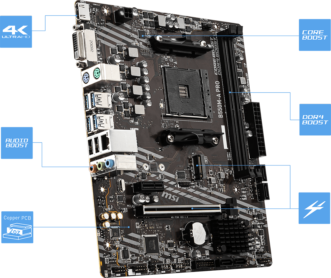 Placa-Mãe MSI B550M-A PRO AM4 Micro-ATX DDR4 M.2 PCIe 4.0