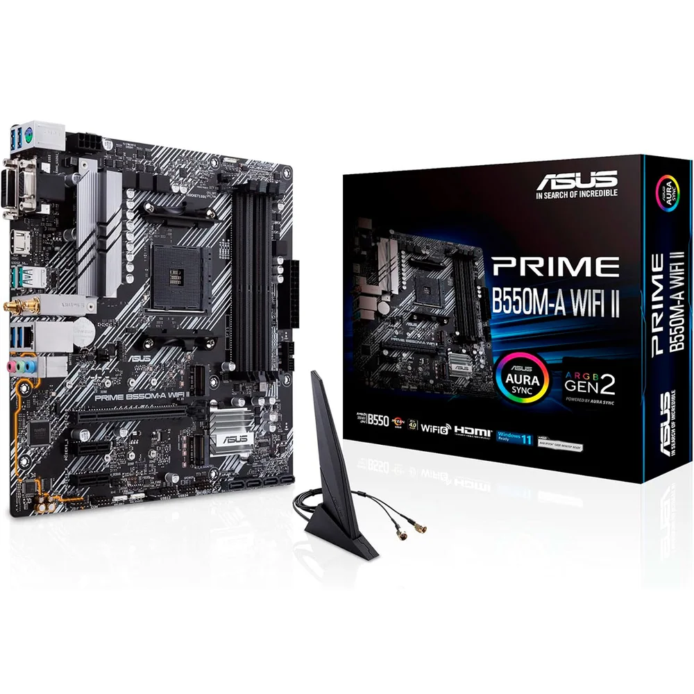 Placa-Mae ASUS Prime B550M-A WiFi II DDR4 AM4 Micro-ATX, Wi-Fi 6, ARGB