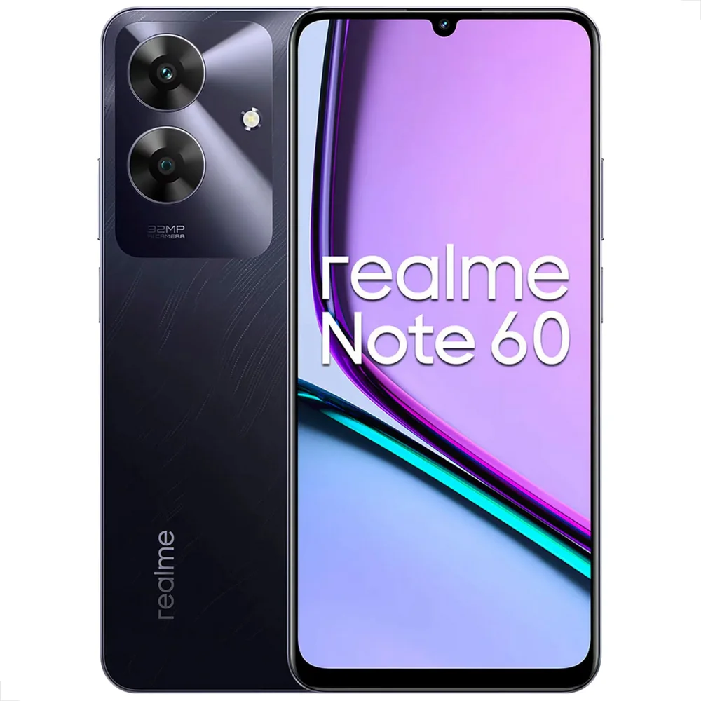 Smartphone Realme Note 60 4G 128GB 4GB RAM Tela 6,74" 90Hz Câmera 32MP Bateria 5000mAh IP64 Preto