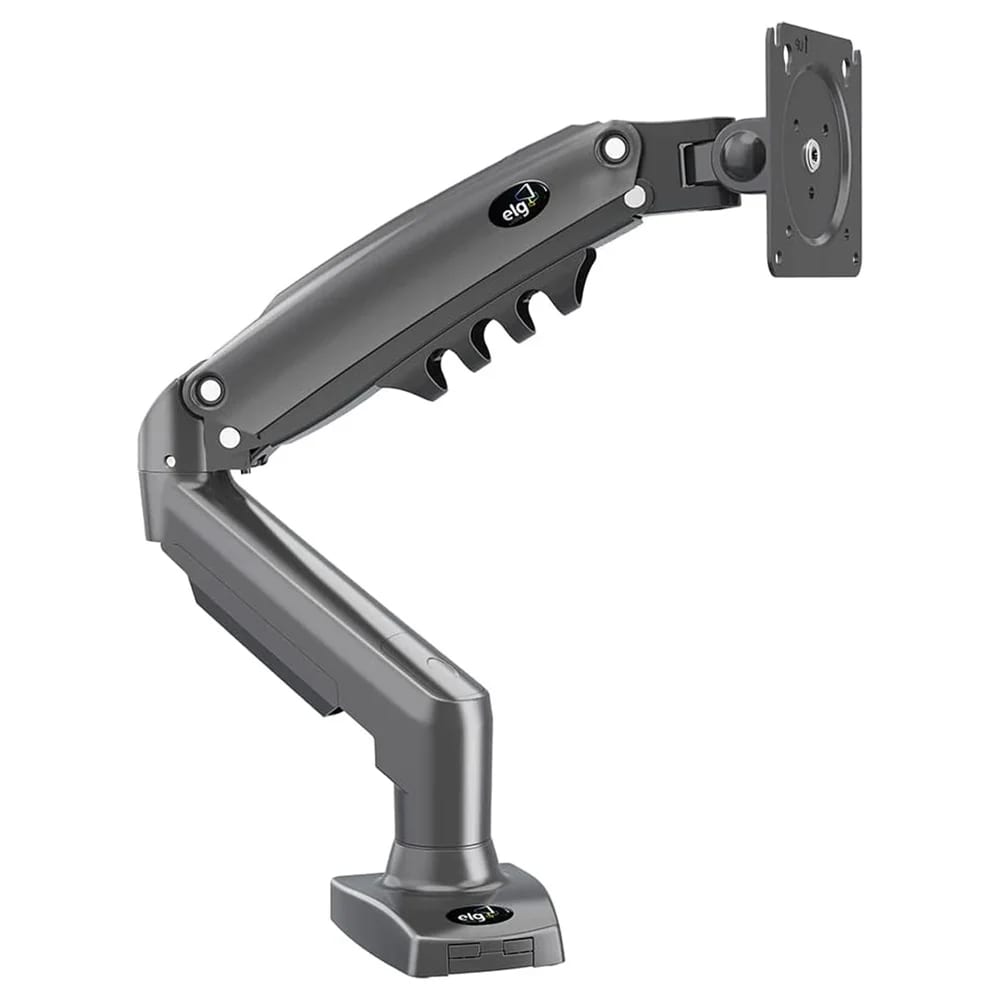 Suporte de Mesa Articulado Ergonômico ELG F80N para Monitor de 17" a 35" com Pistão a Gás, Rotação 360°, VESA, Cinza